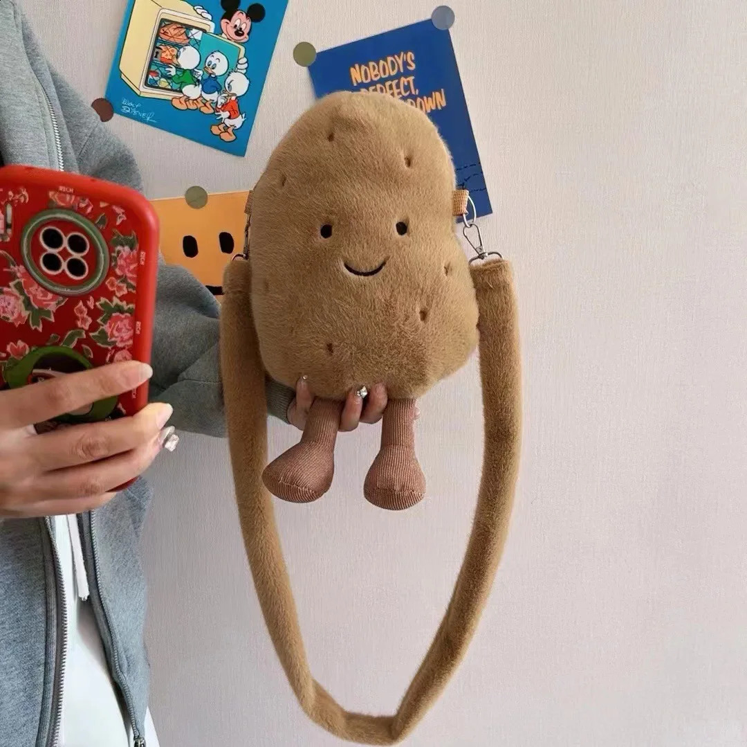 Women funny Cute potato shoulder bag ins cartoon crossbody bag girl students plush mobile phone bag 250113