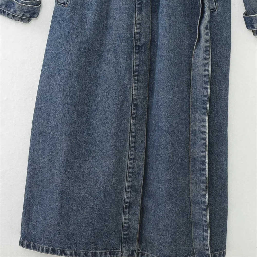 UNIZERA Autumn/Winter Product Womens Fashion Casual Loose Versatile Long Belt Denim Windbreaker 250118