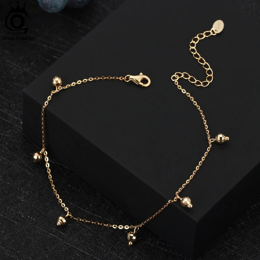 Orsa JEWELS 925 sterling silver snake chain and cable chain with bead chain ankle suitable for womens summer ankle chain jewelry SSA06 250110