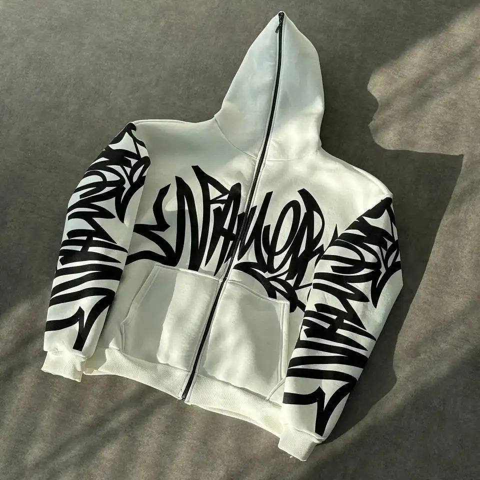 Y2K street fashion hooded Harajuku hip-hop retro oversized long sleeved jacket mens loose casual hooded jacket sportswear 250110