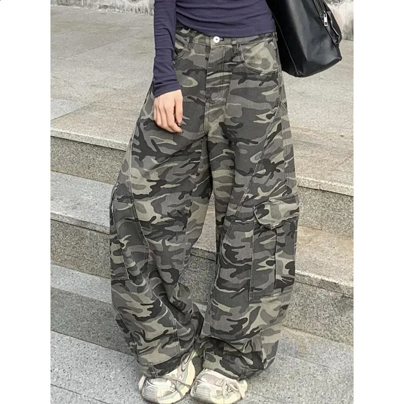 Autumn Winter Low Rise Jeans Y2k Ladies American High Street Baggy Pants Woman Camouflage Drawstring Mop for Women 250122