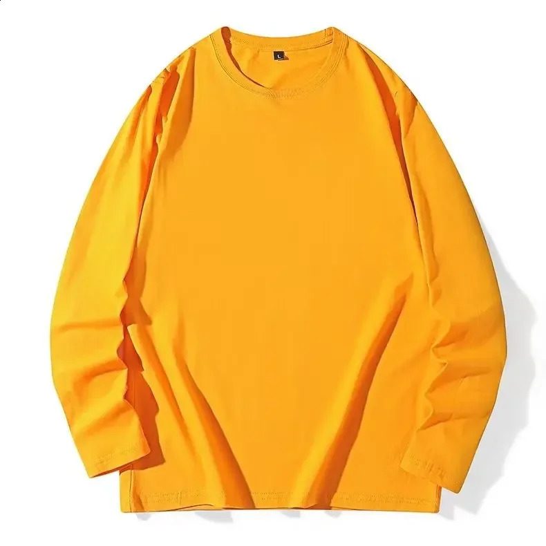 Spring Autumn Long Sleeve Tshirt Pure Cotton Men Womens Color Round Neck Fine Combed Loosefit Versatile Base Layer Top 250108