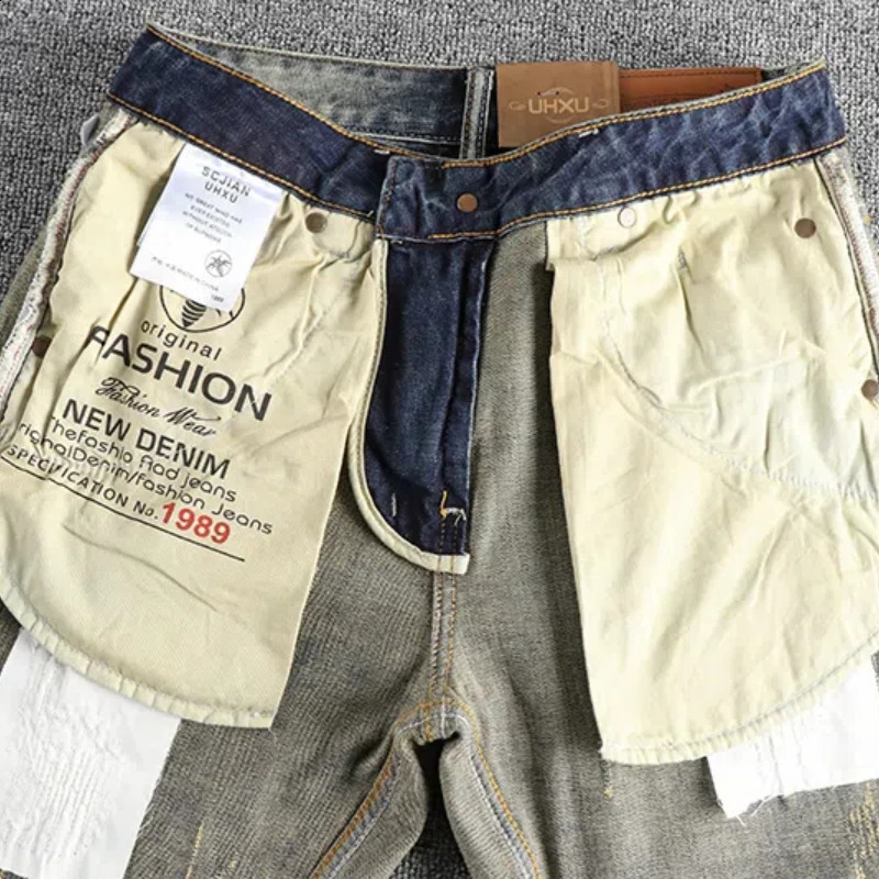 Heavy retro wash cat beard hole denim shorts men slim small straight leg European and American trend summer quarter pants 250110