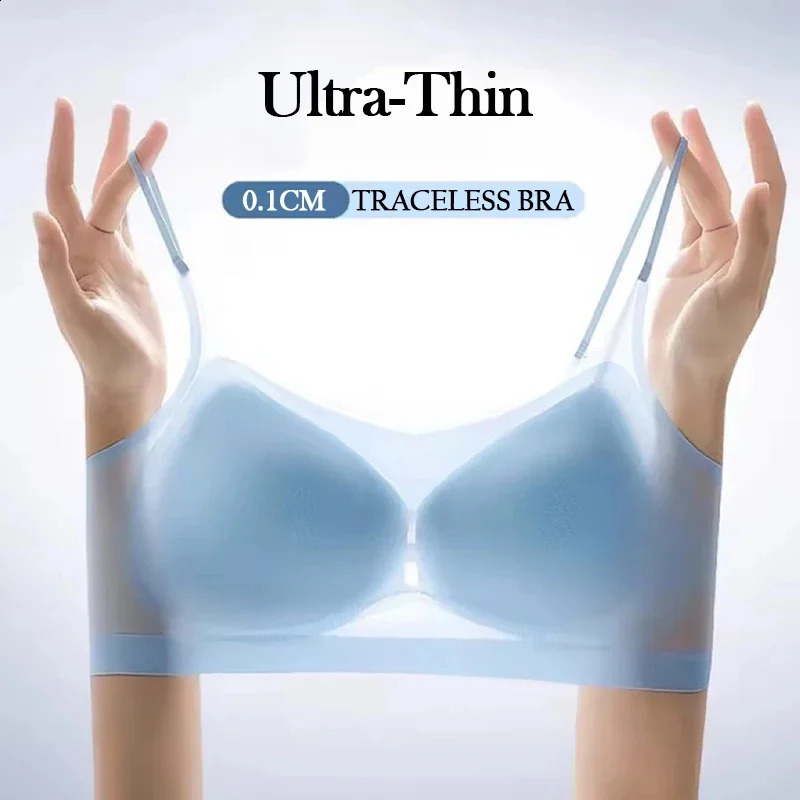 FINETOO Ultrathin Seamless Bra Ice Silk Breathable Top Womens Thin Section Sling Beautiful Back Vest Wireless Bralette M4XL 250122