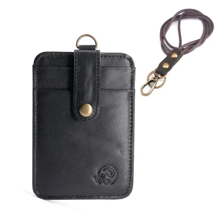 Retro Leather Work Credential Lanyard with Card Holder Neck Strap Cowhide Leather Id Badge Holder Staff Card Bus ID Card 250120