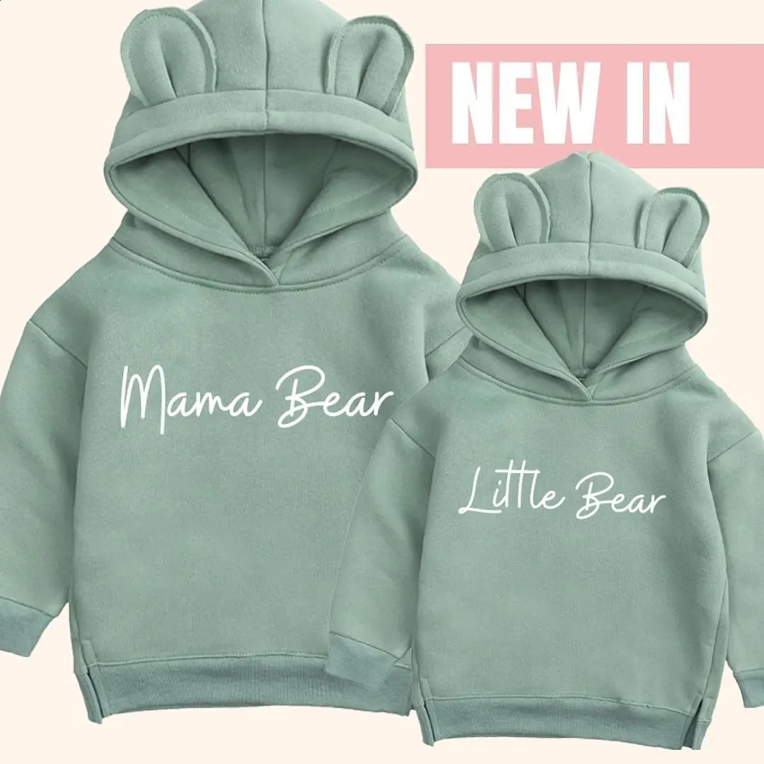 Custom Family Match Mom Kids Bear Hooded Sweatshirt Fleece Spring Warm Clothes Baby Boys Girls Thick Personalized Tracksuit 250121