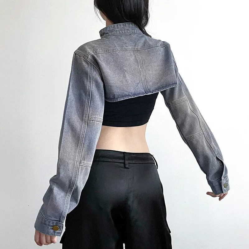 Personality Sexy Denim Y2k Aesthetic Cropped Coat Vintage Fashion Harajuku Jackets Japanese Women Outerwear Streetwear Jackets 250118