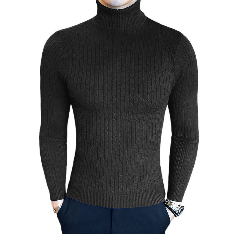 Mens Slim Fit Turtleneck Sweater Casual Twist Patterned Pullover Knitted Sweaters Autumn Outdoor Streetwear Warm Sweaters Men 250116