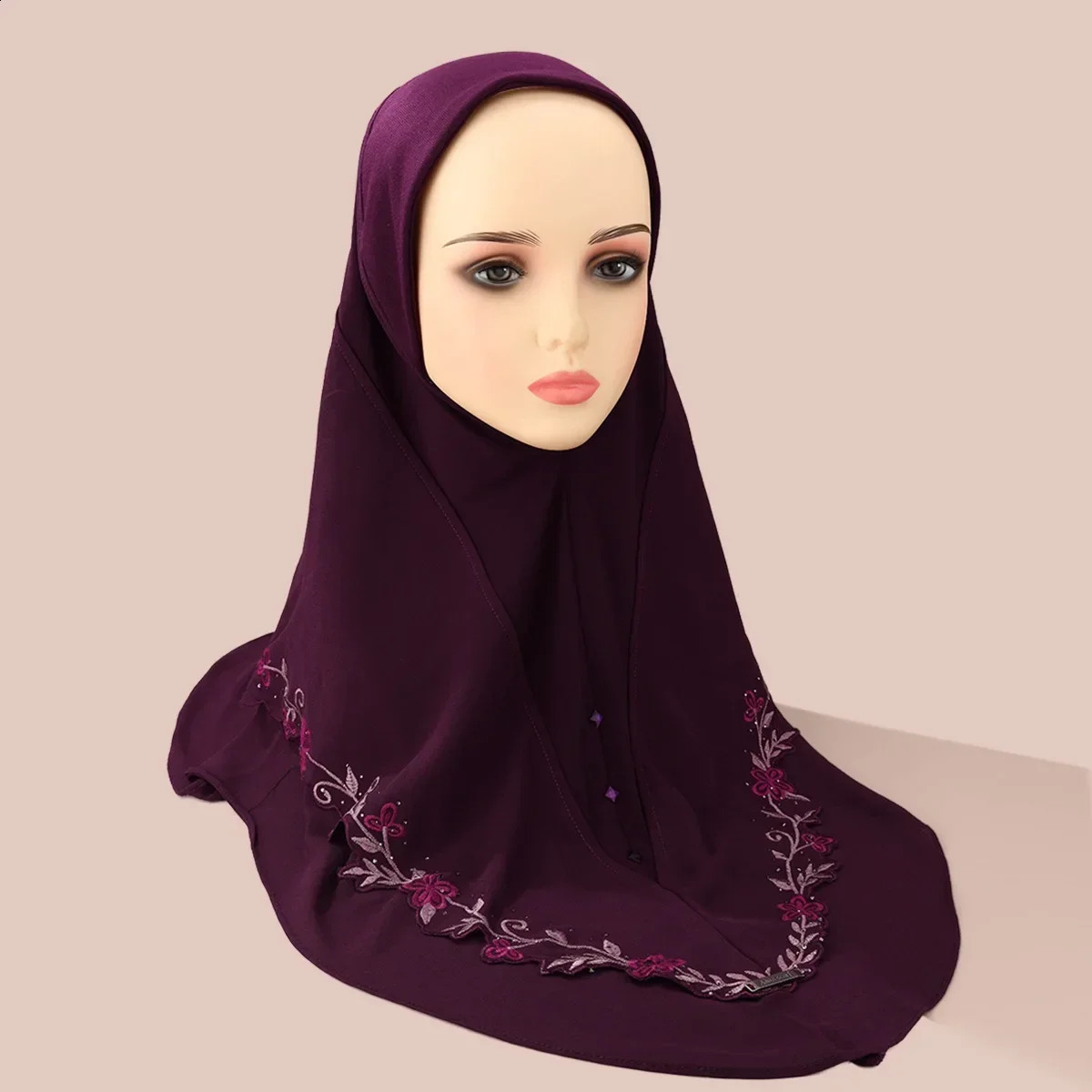 Embroidery Floral Hijab Arab Solid Color Turban Islamic Fashion Khimar Muslim Soft Women Wear Directly Instant Hijab Scarf 250121
