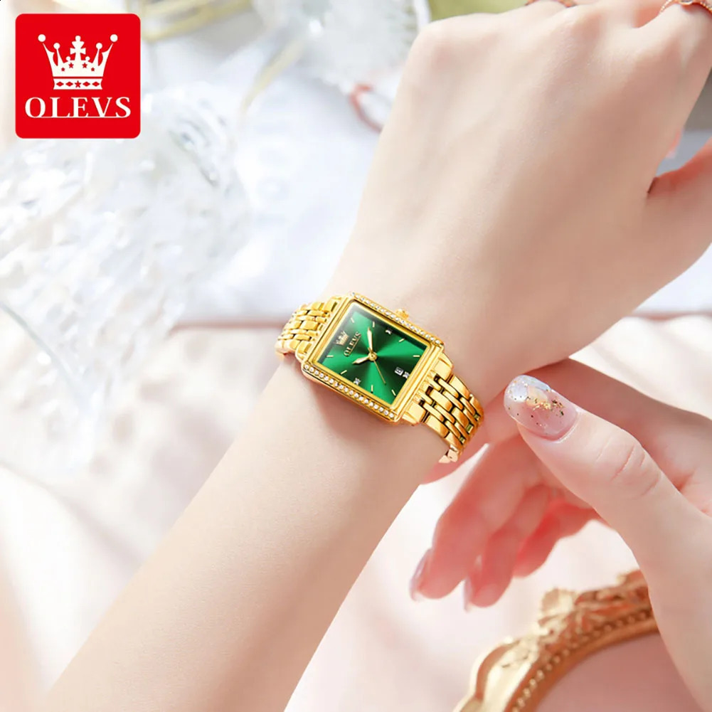 OLEVS Women Watches Fashion Golden Green Stainless Stain Steel Ladies Watch Waterproof Quarzt Wristwatch Romatic Girlfriend Gift 250121