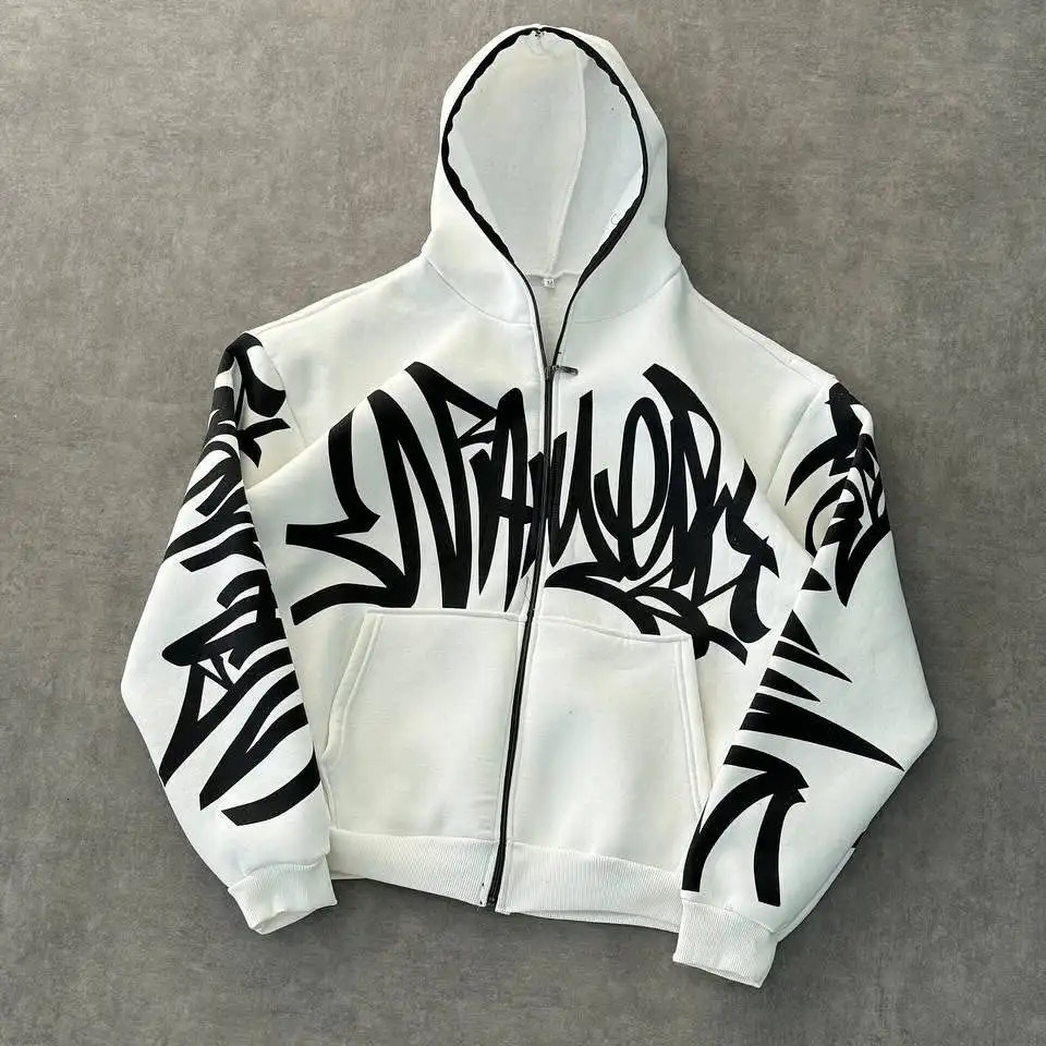 Y2K street fashion hooded Harajuku hip-hop retro oversized long sleeved jacket mens loose casual hooded jacket sportswear 250110