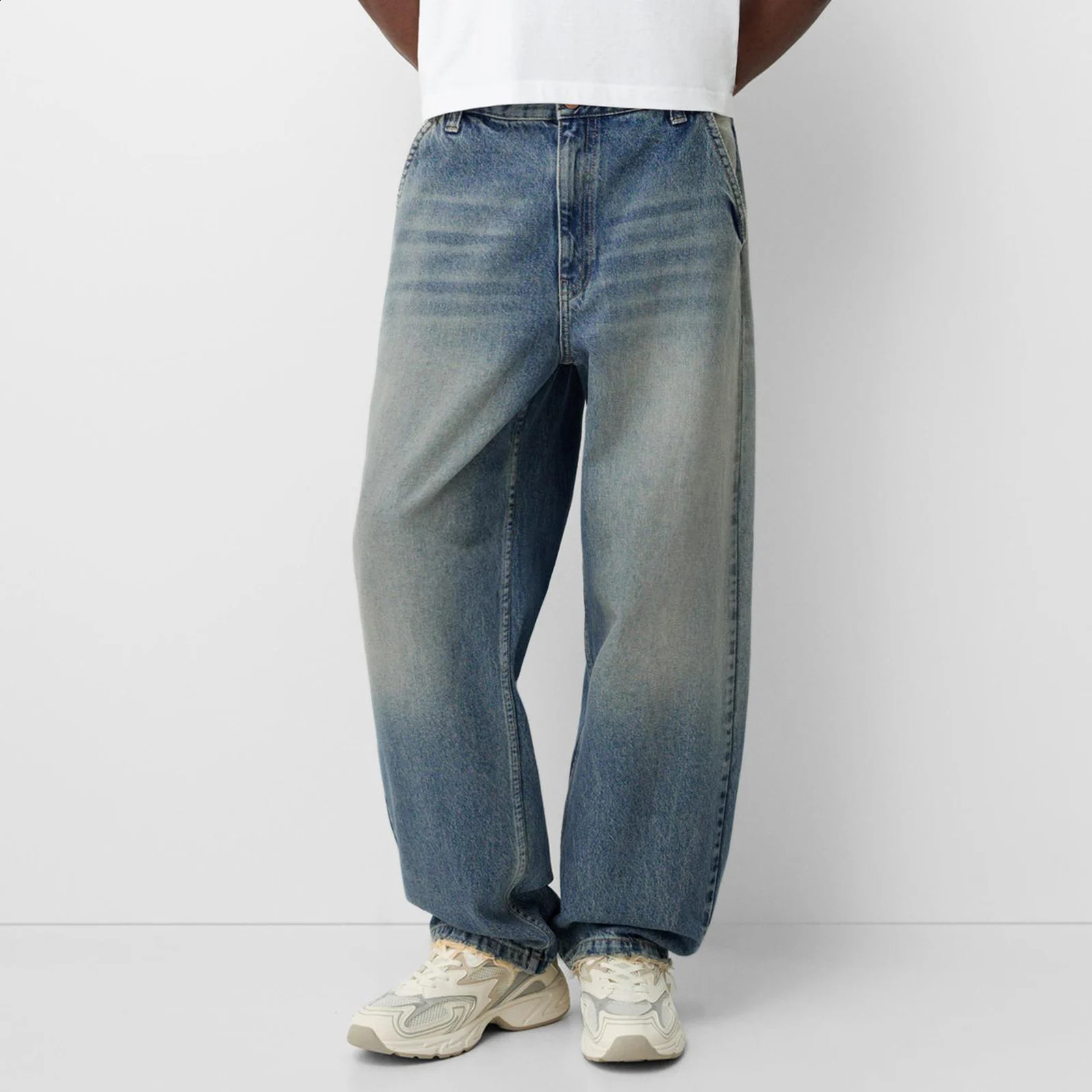 Mens Classic Regular Fit Jeans Vintage Straight Wide Leg Denim Pants with Pockets Baggy Trousers Streetwear 250121