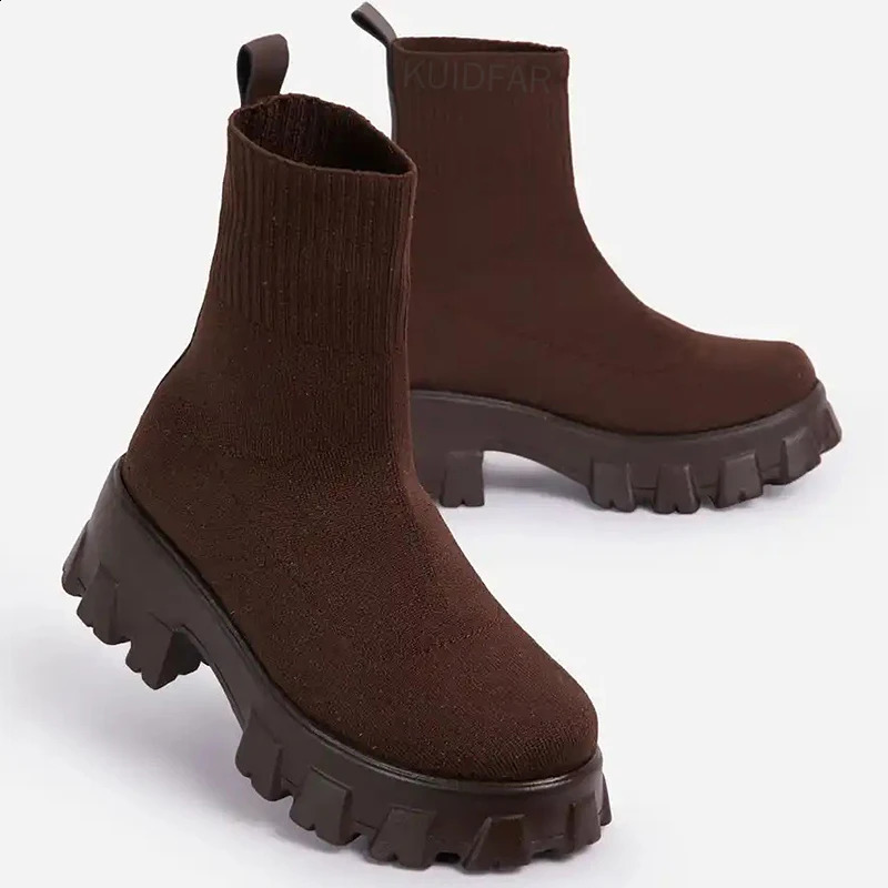 Women Boots White Platform For Winter Autumn Botas Femininas Socks Ankle Shoes Heels Botines Mujer 250117