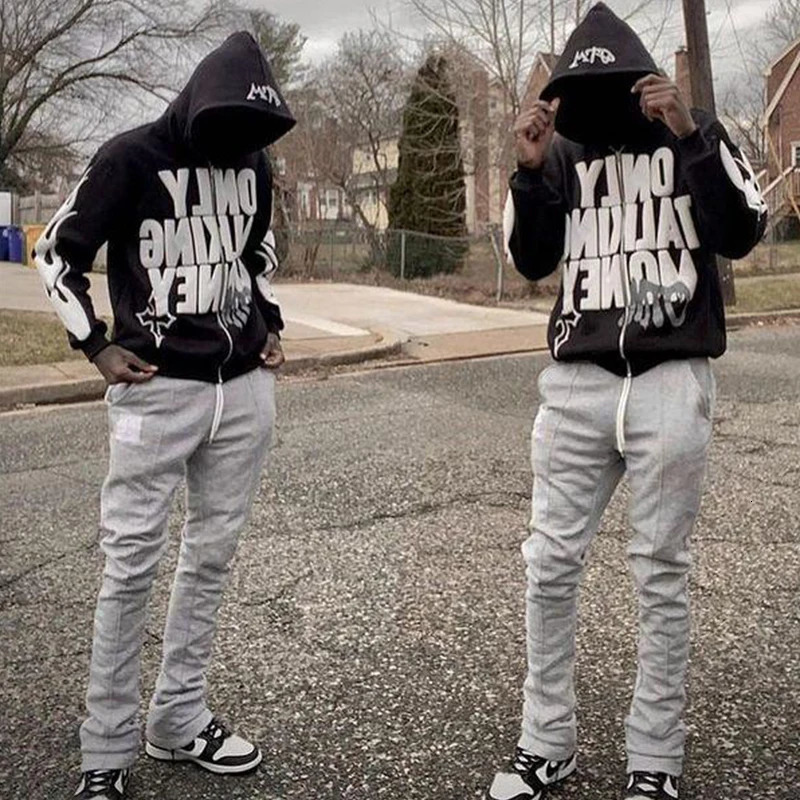 BIG PROMOTION Y2K Europe and America AutumnWinter Flame Letter Printing Casual Hoodie Street Hip Hop Cardigan Zipper Coat Men 250109