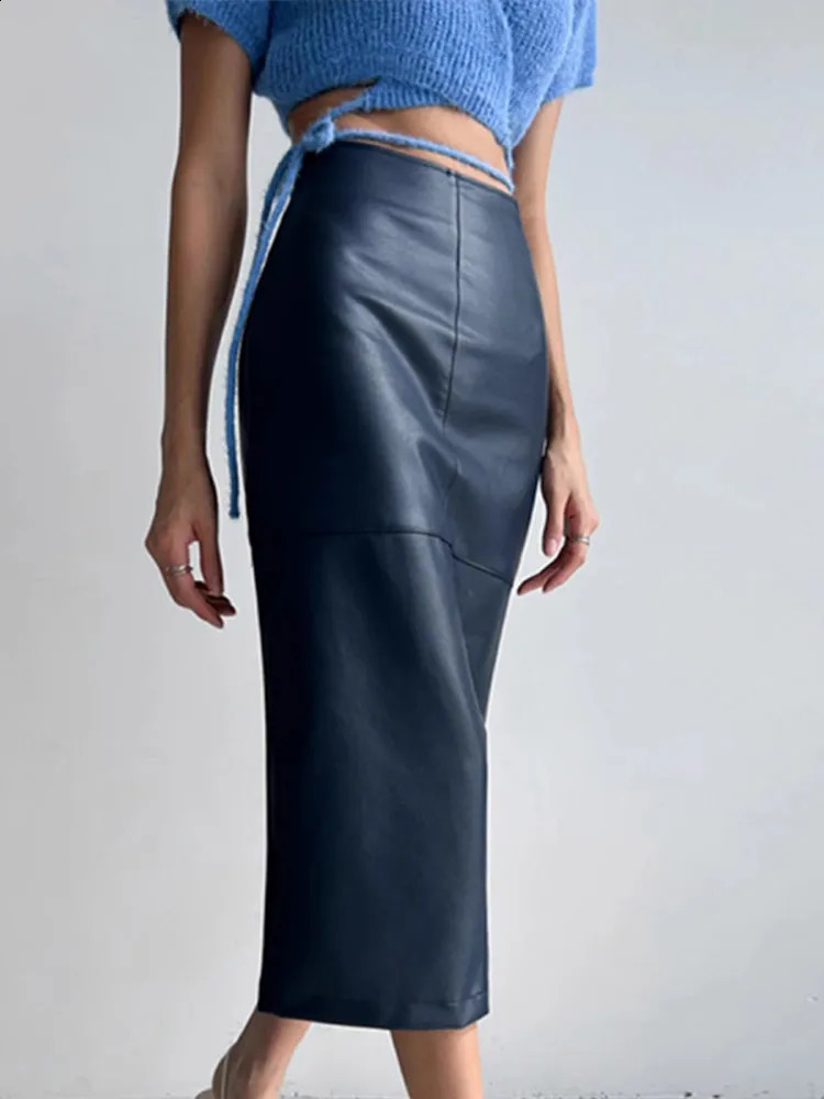 Solid Pu Leather Women Skirts High Waist Hip Package Female Half Skirt A Line Autumn Winter Fashion Lady Maxi Rube 250117
