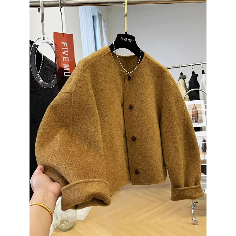 Wool Double-Sided Woolen Coat Women Autumn And Winter Round Jackets Long Sleeves Short Blends Coats