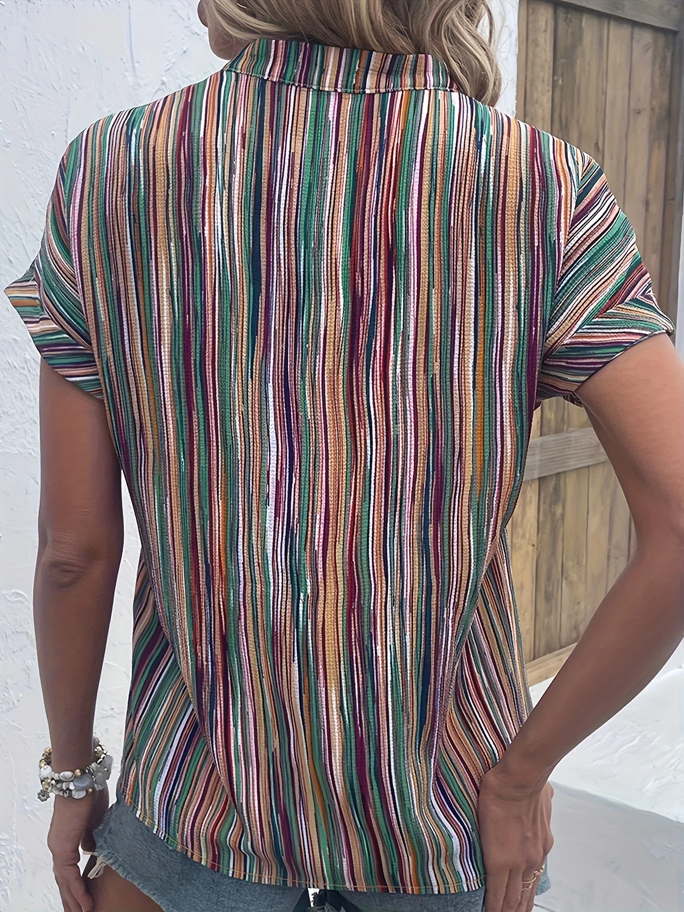 Plus Size Striped Print Blouse Casual Round Collar Half Sleeve For Spring Womens Clothing 250122