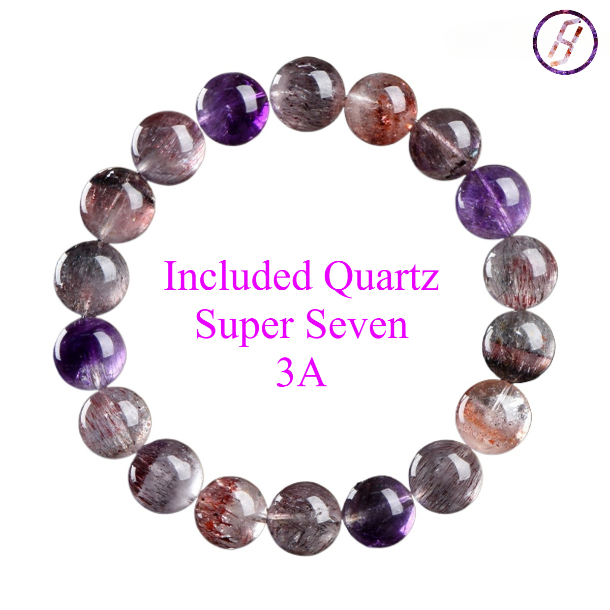 3A Natural Included Quartz Super Seven Round Beads Bracelet Purple Titanium Crystal Aurora Loose Beads Bracelet Factory Direct Sales