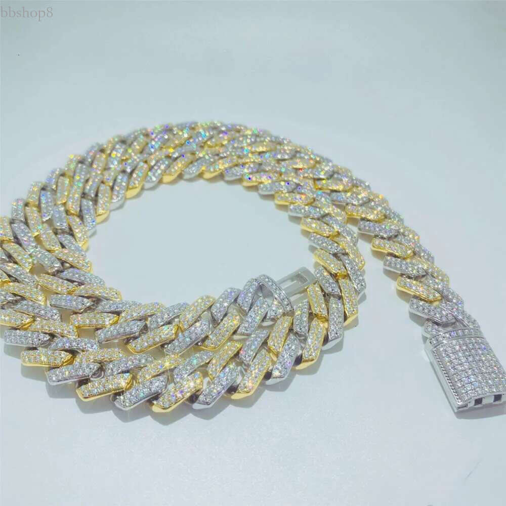 Custom Gold Plated Two Tone Miami k 14mm 2 Row Vvs Moissanite Cuban Chain Bracelet Pass Dia Test Men Necklace
