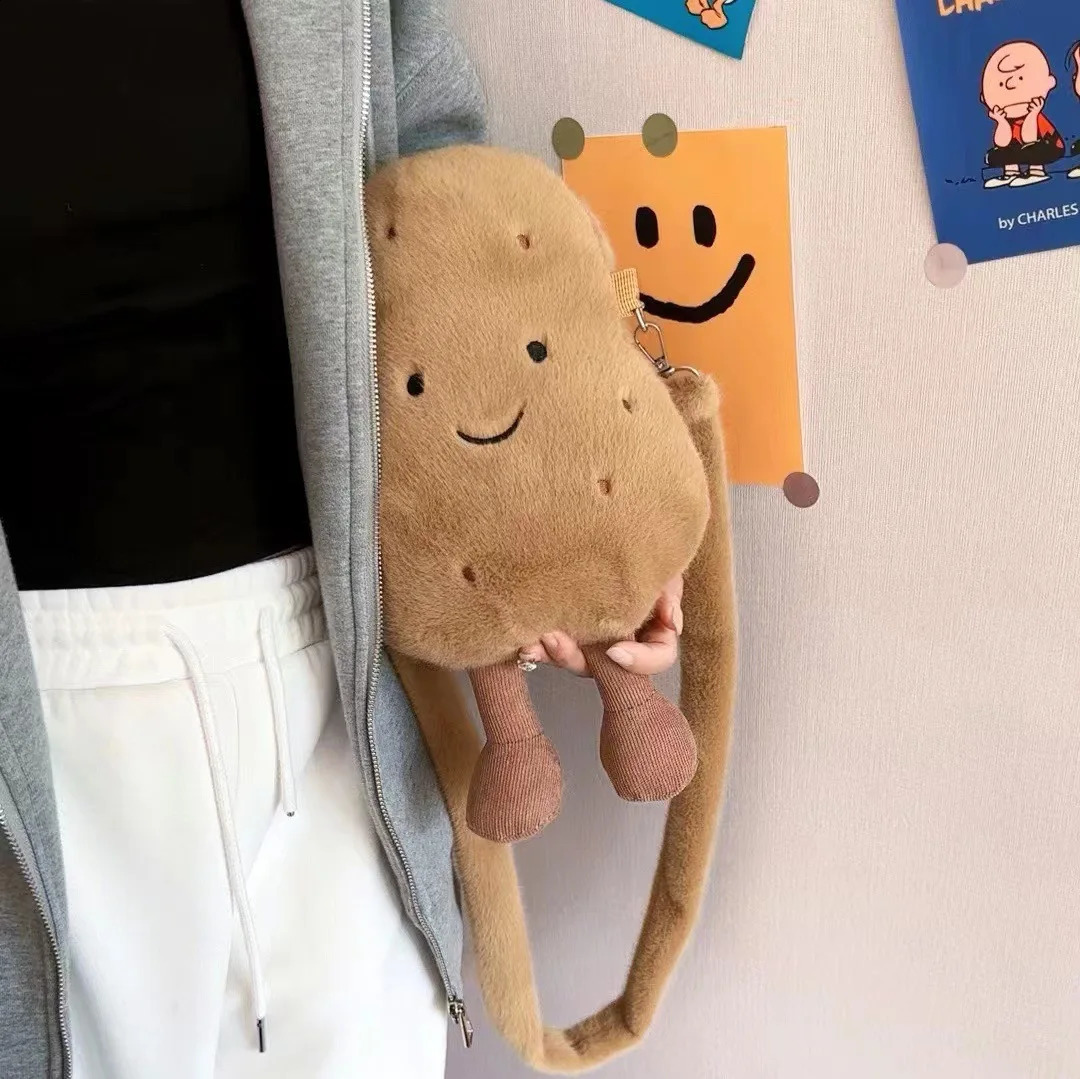 Women funny Cute potato shoulder bag ins cartoon crossbody bag girl students plush mobile phone bag 250113