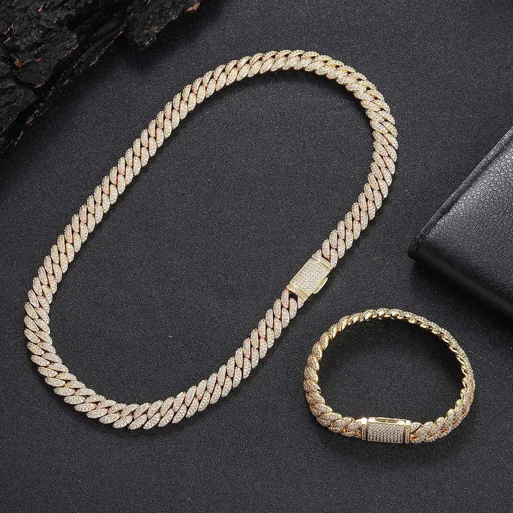 10mm Lab Diamond Cuban Chain Mens S925 Silver Plated Necklace Zircon Bracelet Hip Hop Rock Neck Collar Jewelry 250121