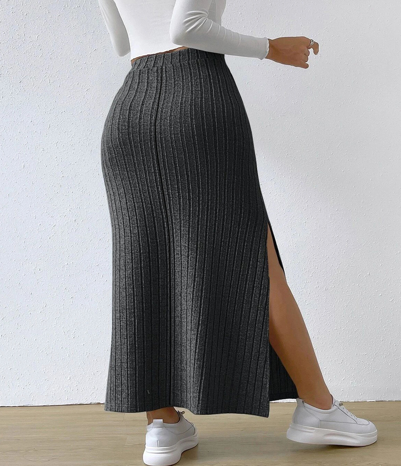 2024 Plus Size selling high waisted side slit slim fit skirt 250122