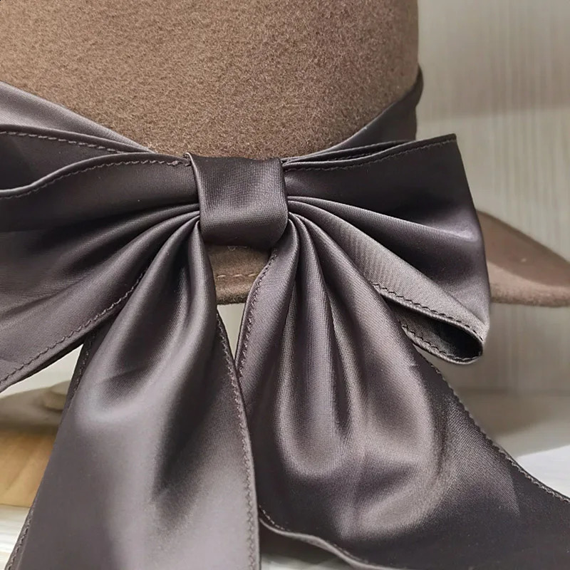 Winter Cloche Round Hat for Women Wool Fedora Hats Warm Wide Bim Floppy Ribbon Bowknot Church Dress Felt Bucket 250118