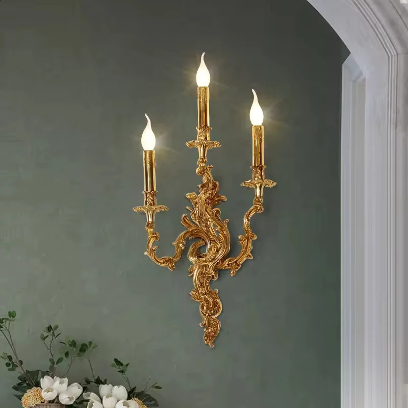 French Decorative Lighting Rococo Series Antique Brass Mural Lamp Candle Holder Wall Sconce Light 250108
