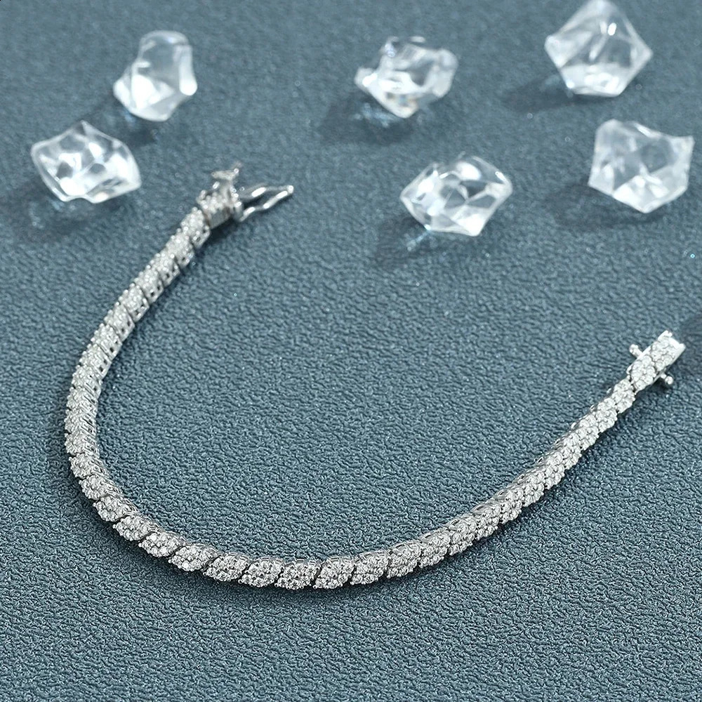Rhombus Shape Full Tennis Bracelets for Women Men S925 Silver D Color Sparkling Diamond Bangles with Certificate 250121
