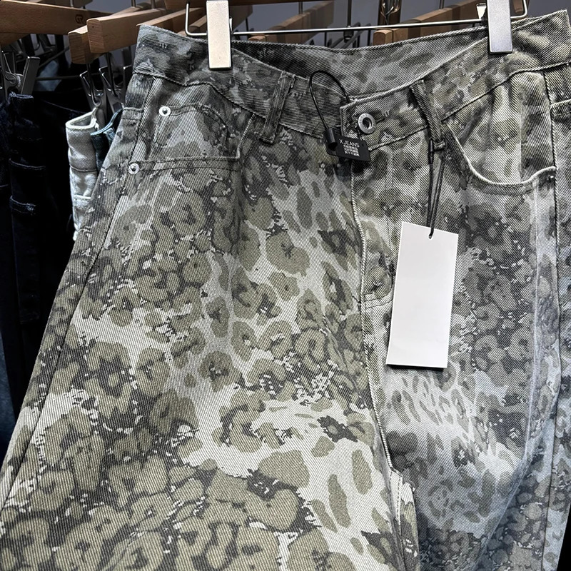 PFNW Menswear Washed Straight Pants Unisex High Street Leopard Print Loose Causal Jeans Spring 2025 Wide Leg Pants 28W5865 250120
