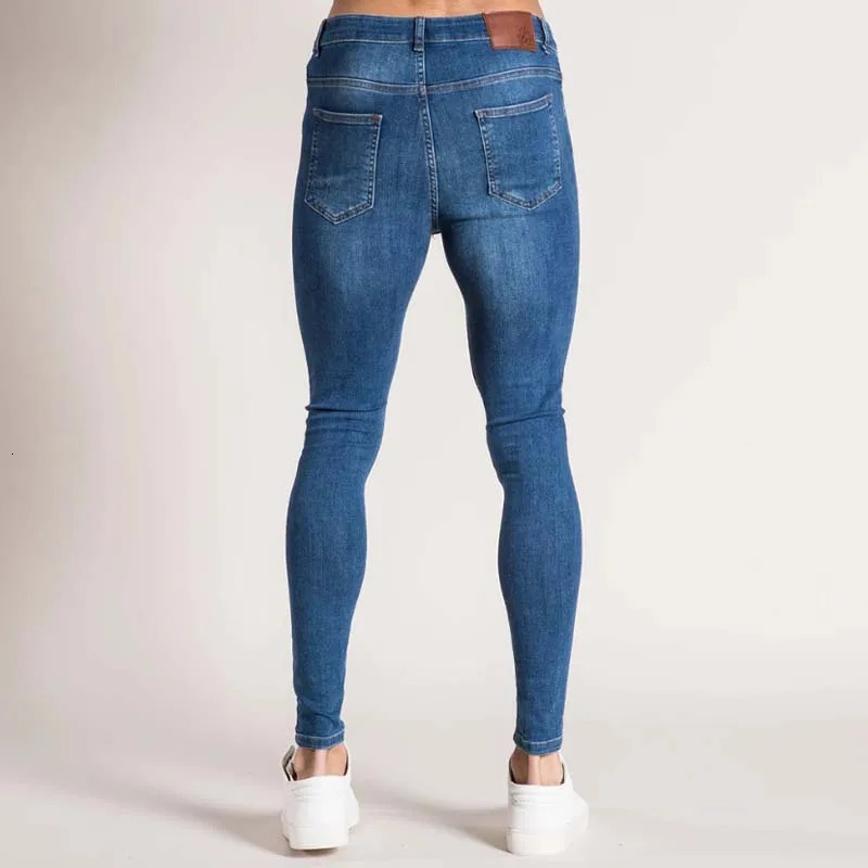 Fashion White Elastic Skinny Pants Man Ripped Jeans Male Streetwear Vintage Wash Solid Denim Trouser Mens Casual Slim fit Pants 250118