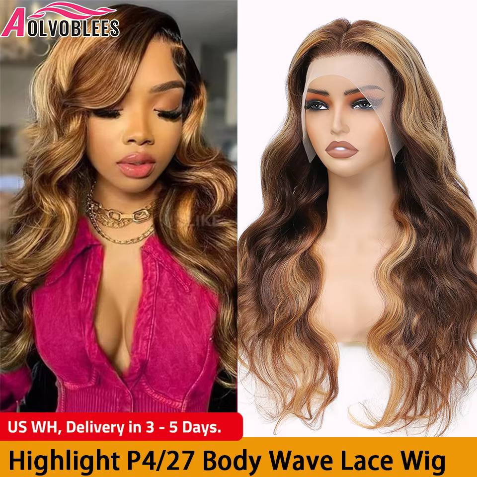 30 32 Inch 4/27 Highlight Colored Ombre Blonde Body Wave Human Hair Malaysian 13x6 HD Transparent Lace Frontal Wig For Women