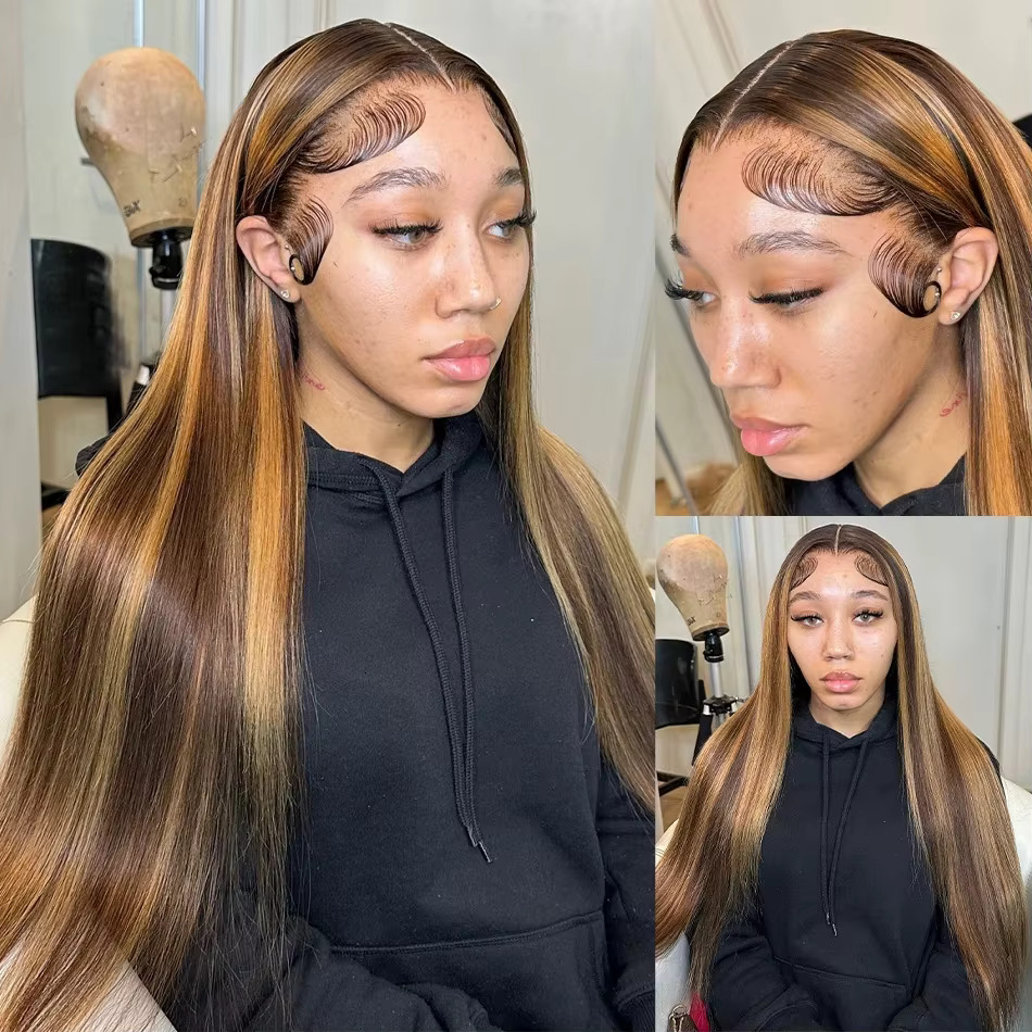 Highlight Straight Wig 13x6 HD Frontal For Women Honey Blonde Pre Plucked 13x4 Transparent Lace Front Human Hair Wigs