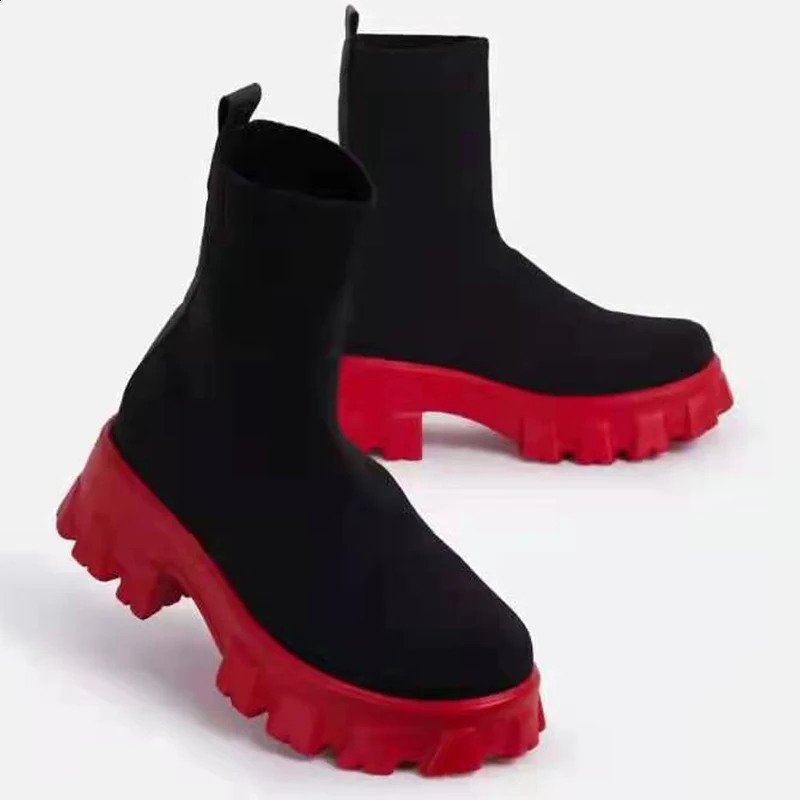 Women Boots White Platform For Winter Autumn Botas Femininas Socks Ankle Shoes Heels Botines Mujer 250117