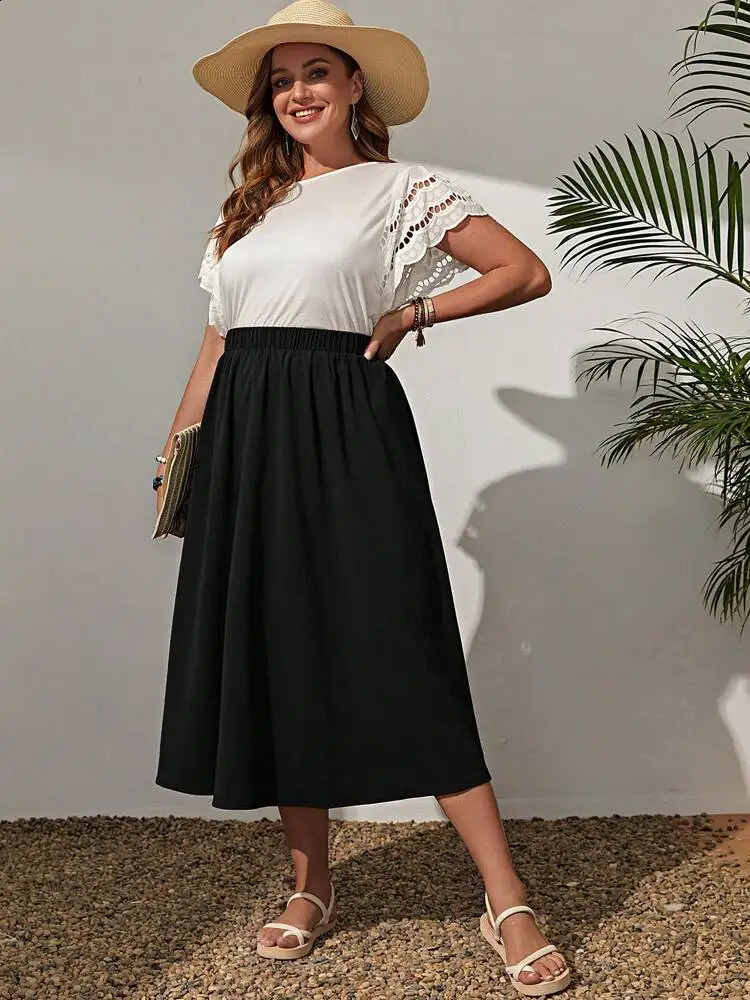 2024 SpringSummer Womens Fashionable Simple Waist Collection Solid Color Large plus Size Skirt 250121