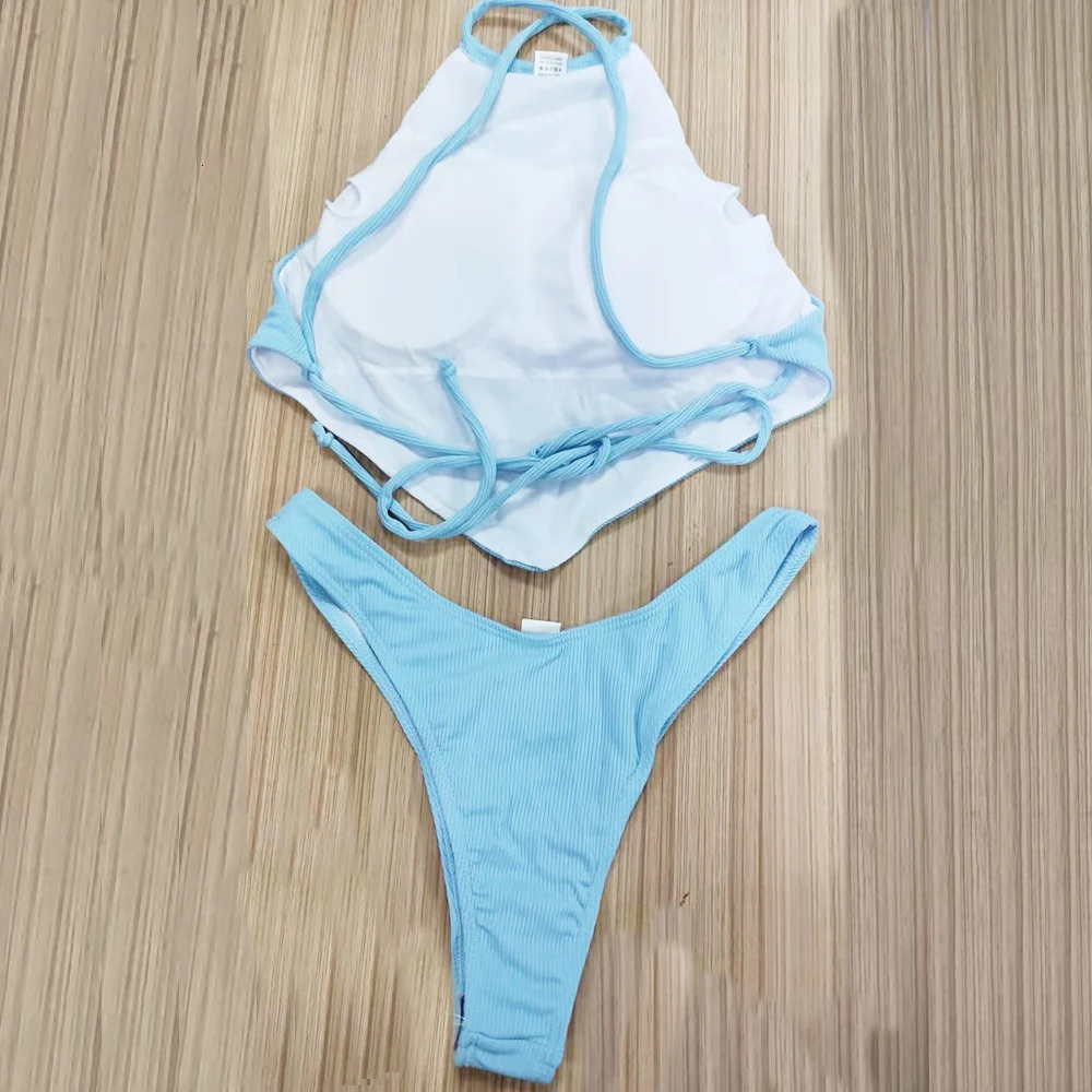 Vigorashely High Neck Cut Swimwear Women Sexy Thong Bikini 2024 Tied Top Swimsuit Female Brazilian Set Bathing Suit Swimming 250122