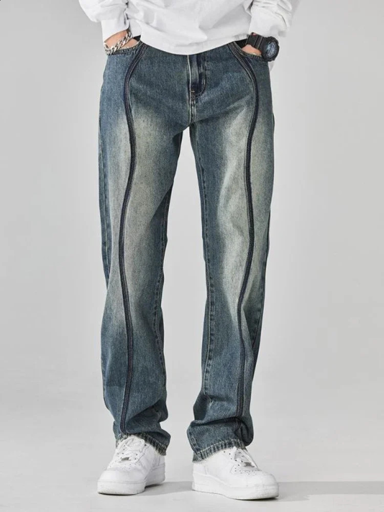 Trousers Cropped Broken Graphic Ripped Male Cowboy Pants with Holes Hip Hop Torn Jeans for Men Washed Y2k Vintage Trend Xs 250113
