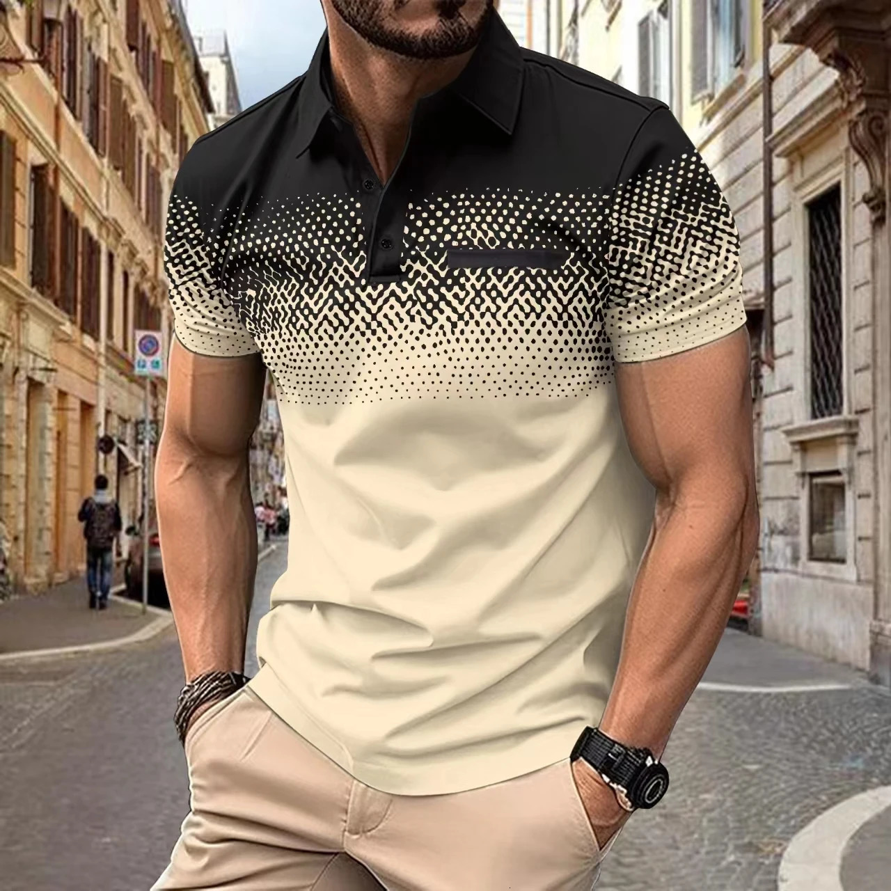 style Mens fashion summer gradient short-sleeved T-shirt Sports Outdoor fitness casual slim fit mens shirt POLO shirt 250118