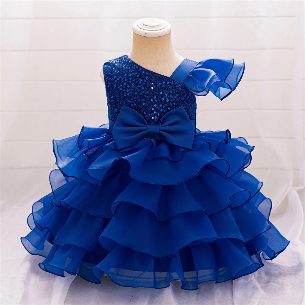 Flower Girls Wedding Bridesmaid Party Dress Kids Sequin Princess Gown For Baby Toddler 1st Birthday Bow Clothes Evening Costumes 250120