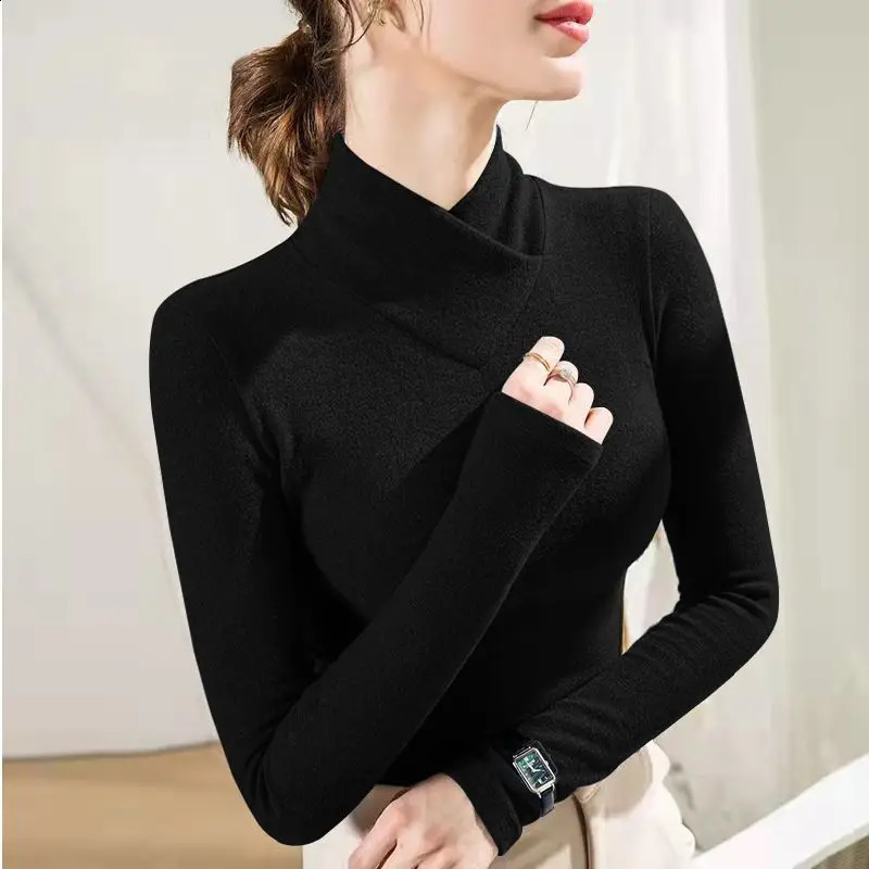 De Rong Half High Collar Underlay Top AutumnWinter Overlay Thick Warm Long Sleeve Tshirt for Women 250114