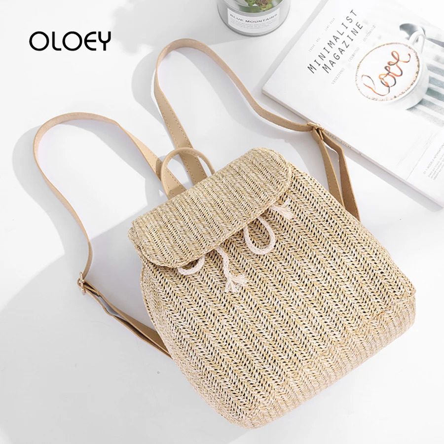 Fashion Straw Woven Backpack Women Shoulder Bags Summer Teenage Girl Quality Bagpacks Female Travel Bag Books Rucksack Mochila 250120