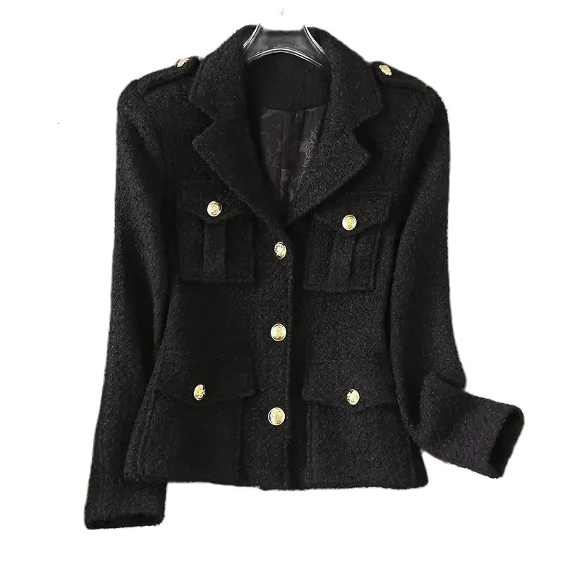 New Fashion White Blazer Suit Collar Small Fragrance Jacket High-Quality Tweed Coat Short Black Wool Outerwear Female Tops 4Xl