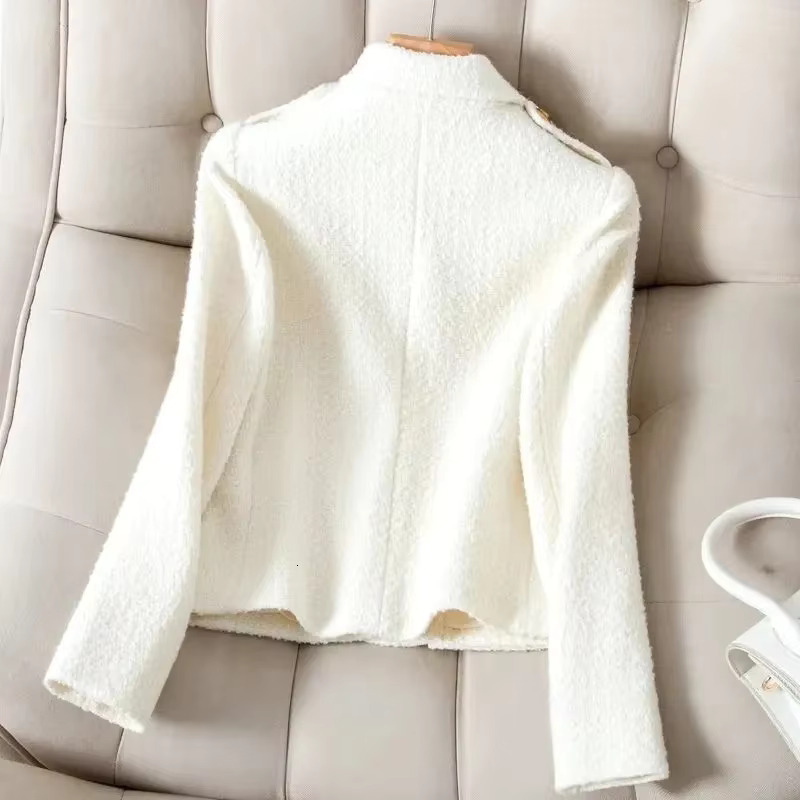 New Fashion White Blazer Suit Collar Small Fragrance Jacket High-Quality Tweed Coat Short Black Wool Outerwear Female Tops 4Xl