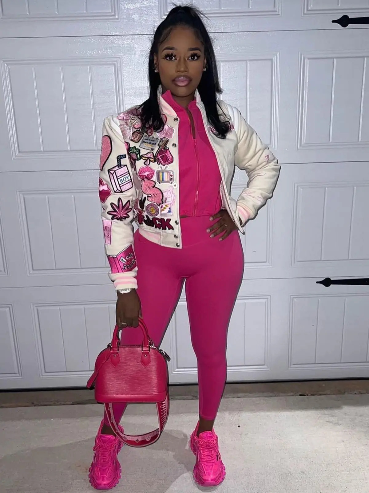Fashion Print Baseball Jacket Short Stretchy Button Cardican Coat Spring Streetwear Y2K Hip Hop Baseball Female Wholesale 250122