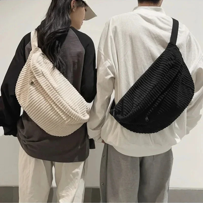 Large Capacity Waist Bag Women Shoulder Crossbody Bags Casual Fanny Pack Simple Phone Purse Corduroy Waist Bag Ladies Banana Bag 250122