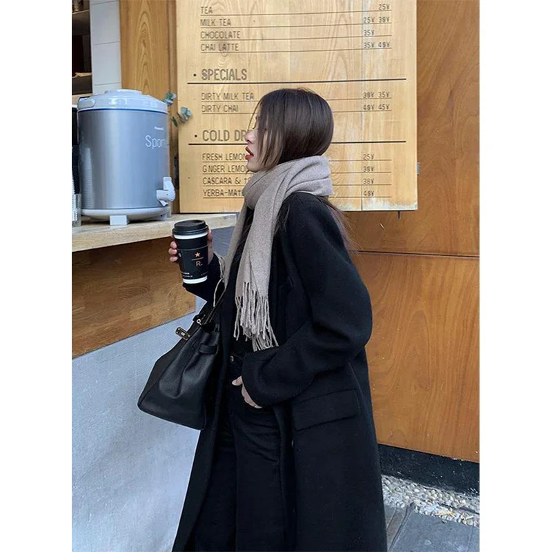 MEXZT Long Wool Blends Coat Streetwear Black Blazer Korean Quilted Woolen Jackets Winter Elegant Overcoat Thick Outerwear 250110