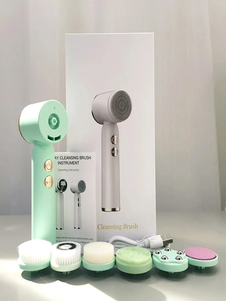 Facial massager Electric cleaning brush Waterproof soft silicone face wash brush 6 in 1 silicone rotary brush for deep cleaning 250121