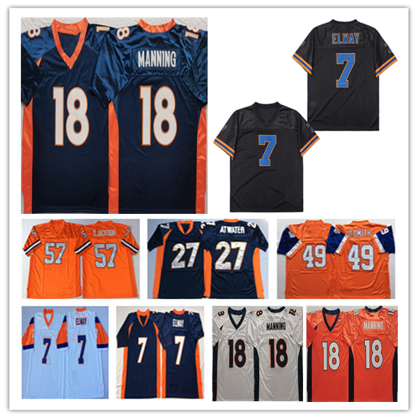Men Throwback American Football Jersey 18 Peyton Manning 7 John Elway 27 Steve Atwater 30 Terrell Davis 24 Champ Bailey 84 Shannon Sharpe 49 Dennis Smith Mecklenburg