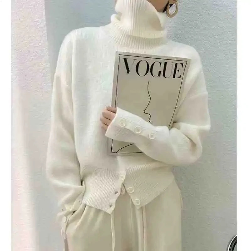 Autumn and Winter Knit Turtleneck Pullover Sweater n Sense of Niche Chic Unique Knitwear Solid Color Casual Top Women 250121
