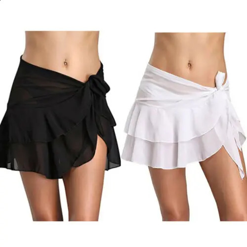 sexy Bikini Cover Up solid See Through Short Beach Dress Swimwear Pareo Wrap Sarong Skirt Swimsuit Women Beachwear 250120